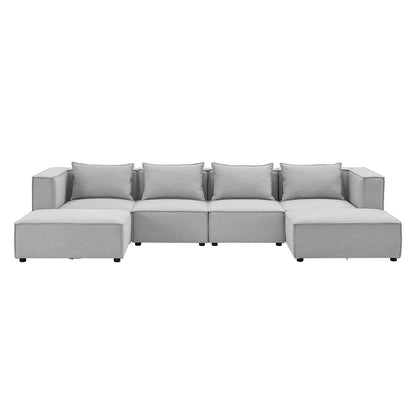 Modulares Sofa Domas XXL - Wohnlandschaft Armlehnen & Kissen - Stoff Hellgrau - Palo24