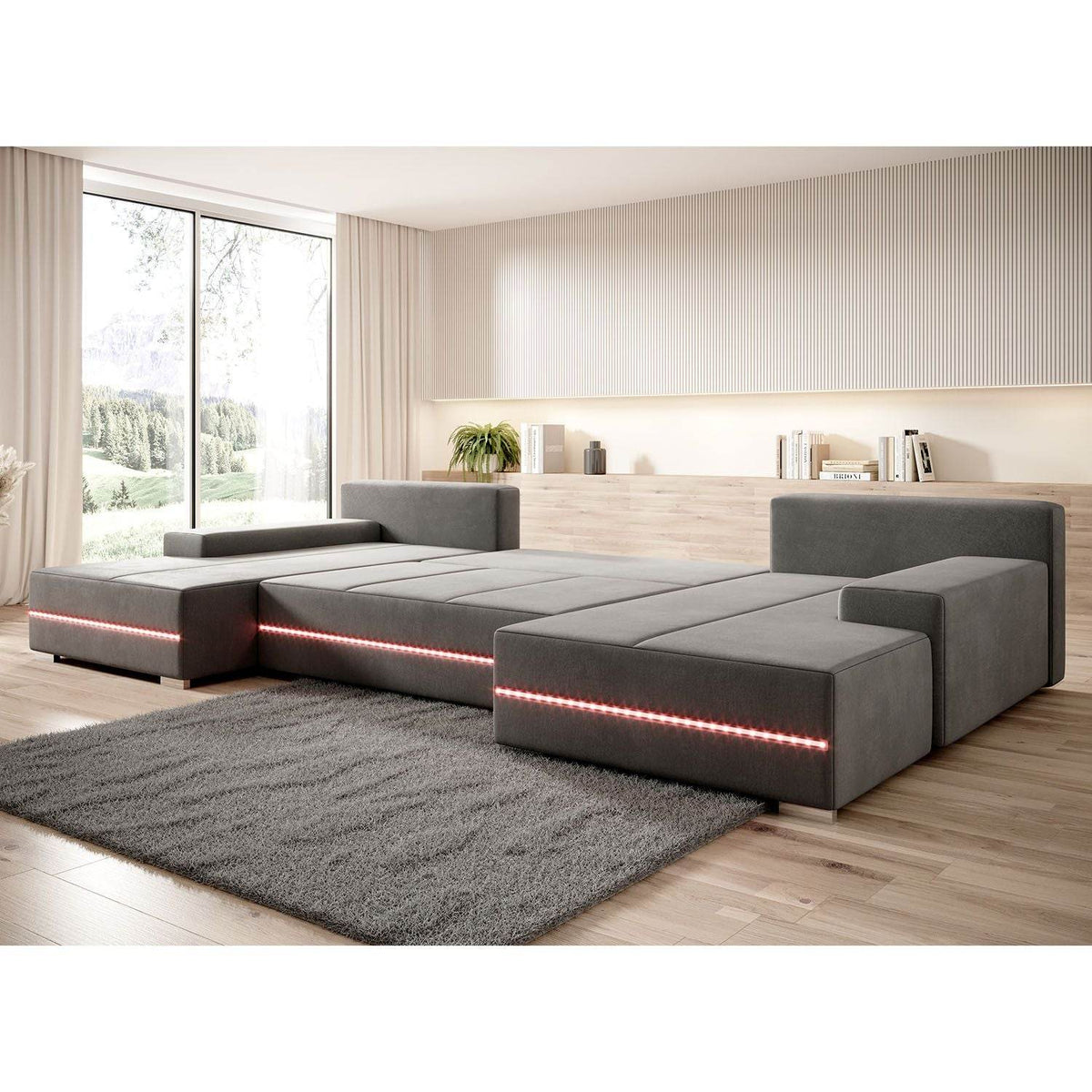 Sofa Malbun mit LEDs & Schlaffunktion Hellgrau - Palo24