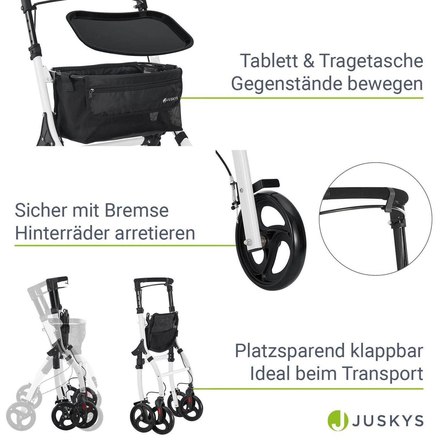 Aluminium Wohnungsrollator Aktiv - Weiss Schwarz - Palo24