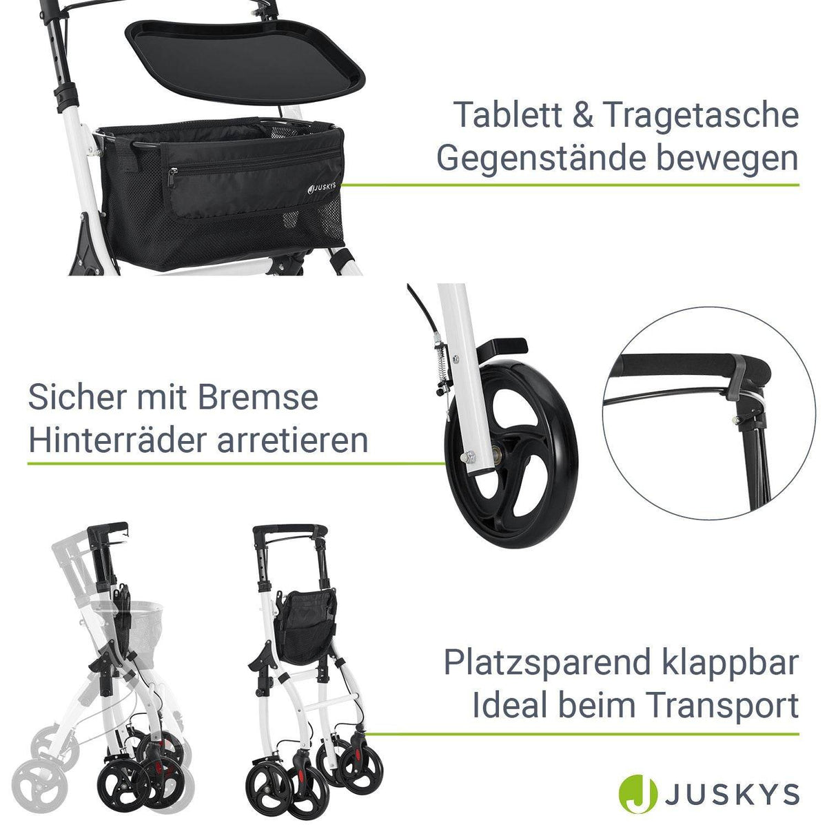 Aluminium Wohnungsrollator Aktiv - Weiss Schwarz - Palo24