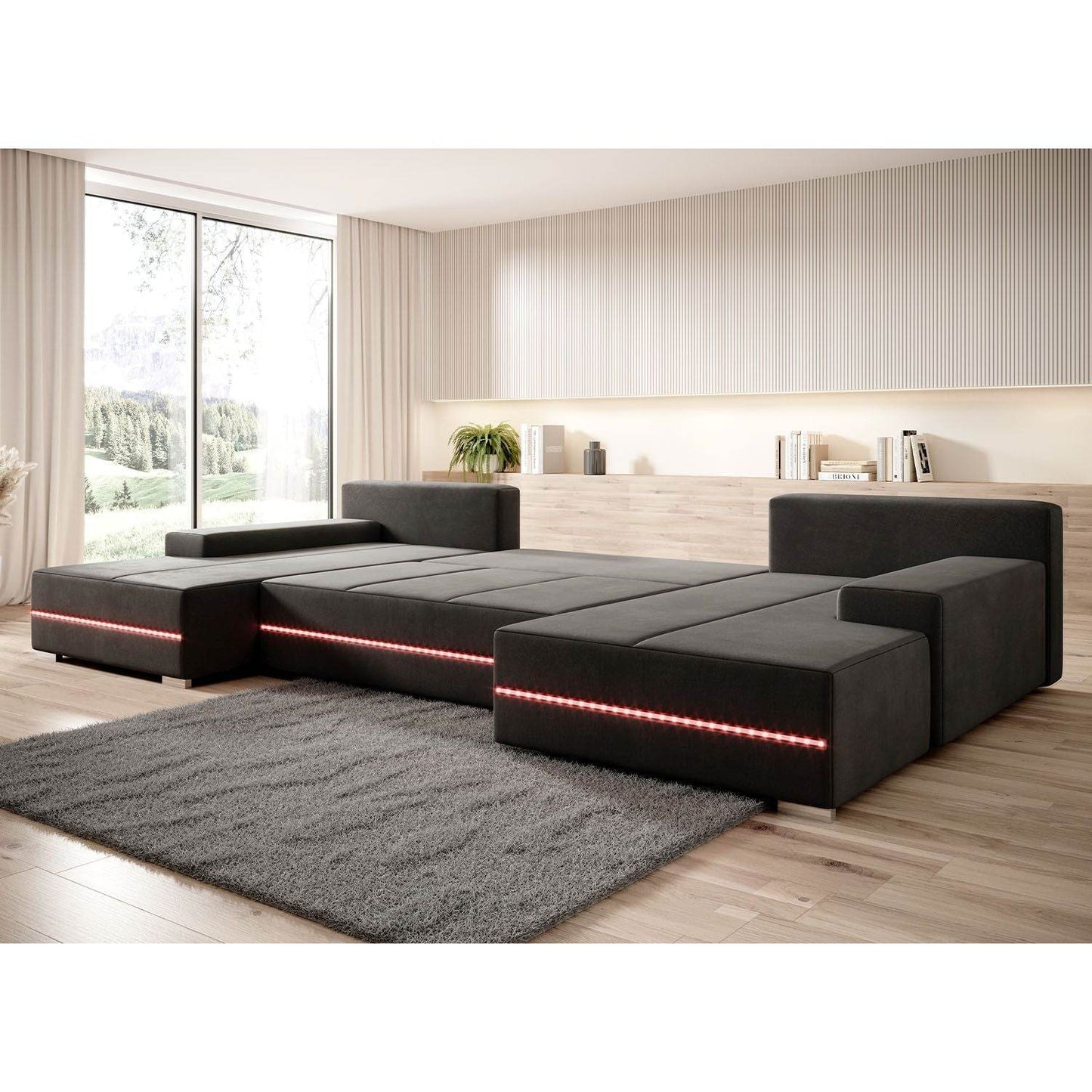 Sofa Malbun mit LEDs & Schlaffunktion Dunkelgrau - Palo24