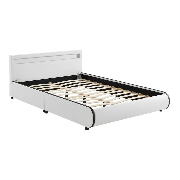 LED Polsterbett Sevilla 140 x 200 cm Lattenrost weiss