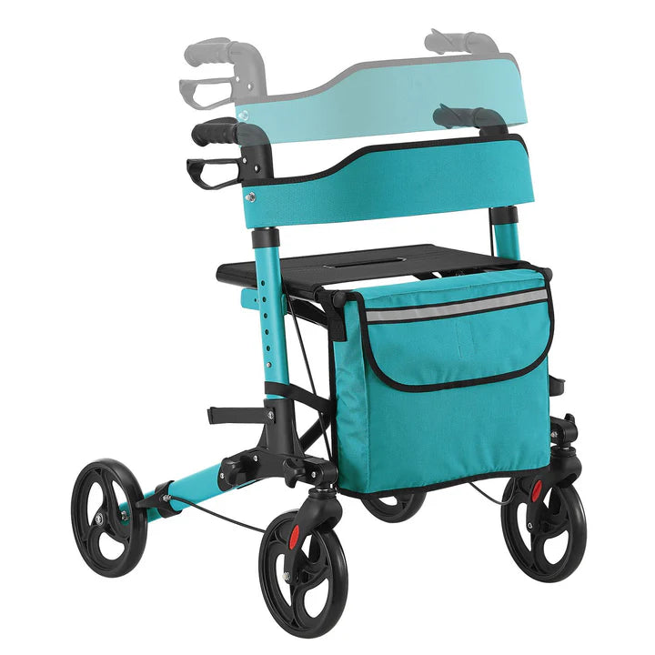 Aluminium Rollator Vital klappbar mit Sitzfläche & Einkaufstasche in petrol