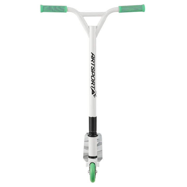 Stunt Scooter Futuriste en Blanc Vert Trick Scooter avec direction à 360°