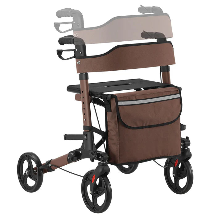 Aluminium Rollator Vital klappbar mit Sitzfläche & Einkaufstasche in braun