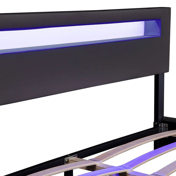 LED Polsterbett Paris mit Lattenrost 160x200 cm - schwarz