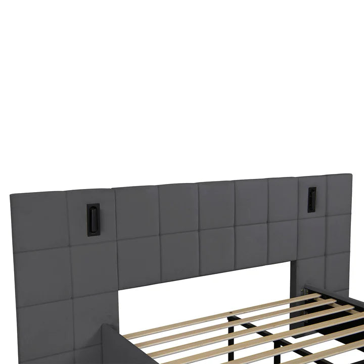 Polsterbett 140x200 cm Luzano - LED Lattenrost & Kopfteil - Samt Schwarz - Palo24