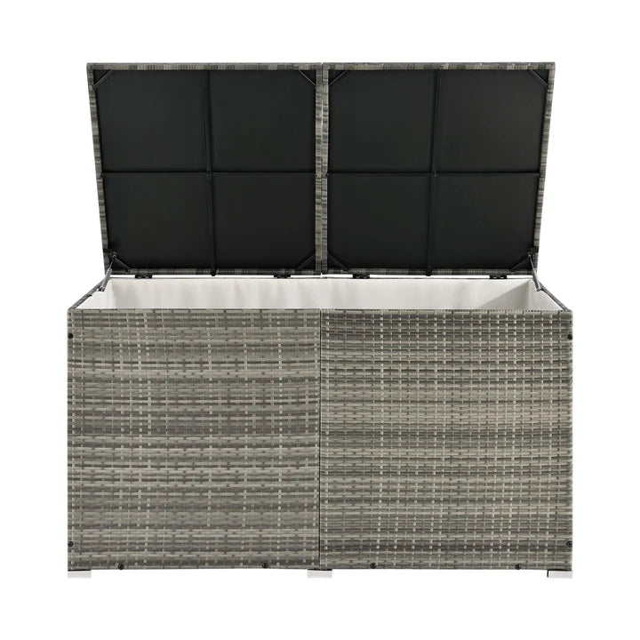 Boîte de rangement en polyrotin Ikaria gris avec couvercle 950 litres