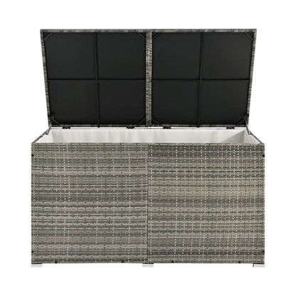 Boîte de rangement en polyrotin Ikaria gris avec couvercle 950 litres