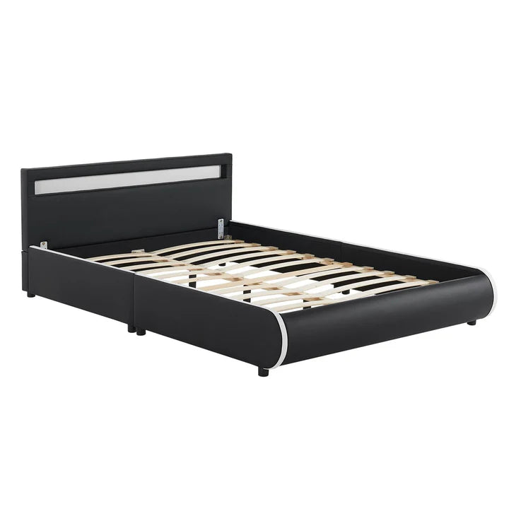 LED Polsterbett Sevilla 140 x 200 cm mit Lattenrost schwarz