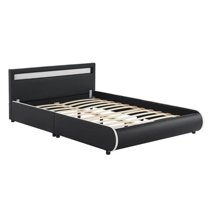 LED Polsterbett Sevilla 140 x 200 cm mit Lattenrost schwarz