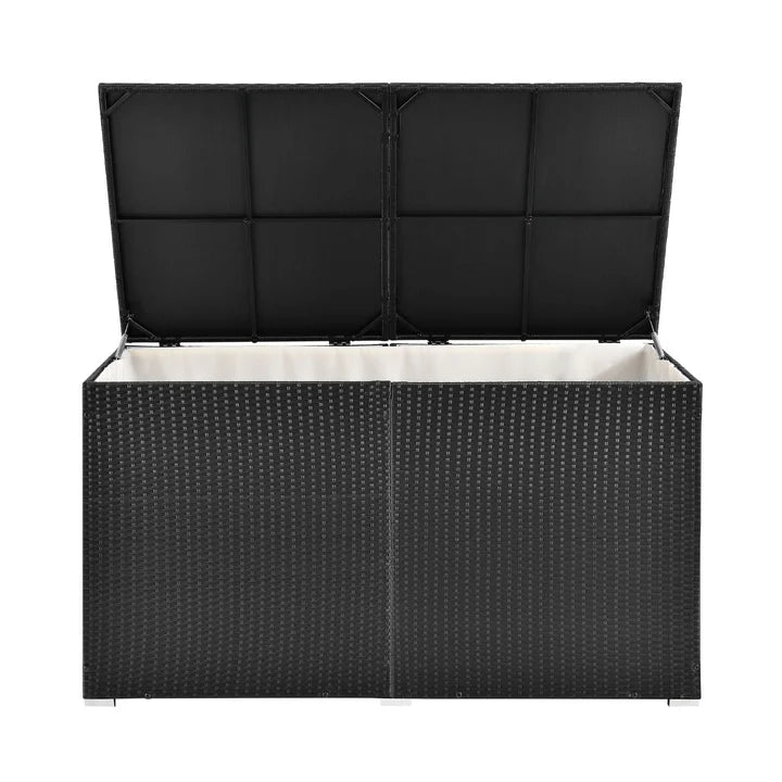 Contenitore per cuscini in polyrattan Ikaria nero con coperchio 950 litri
