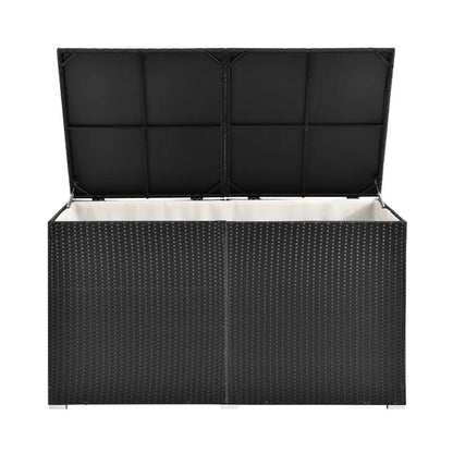 Contenitore per cuscini in polyrattan Ikaria nero con coperchio 950 litri