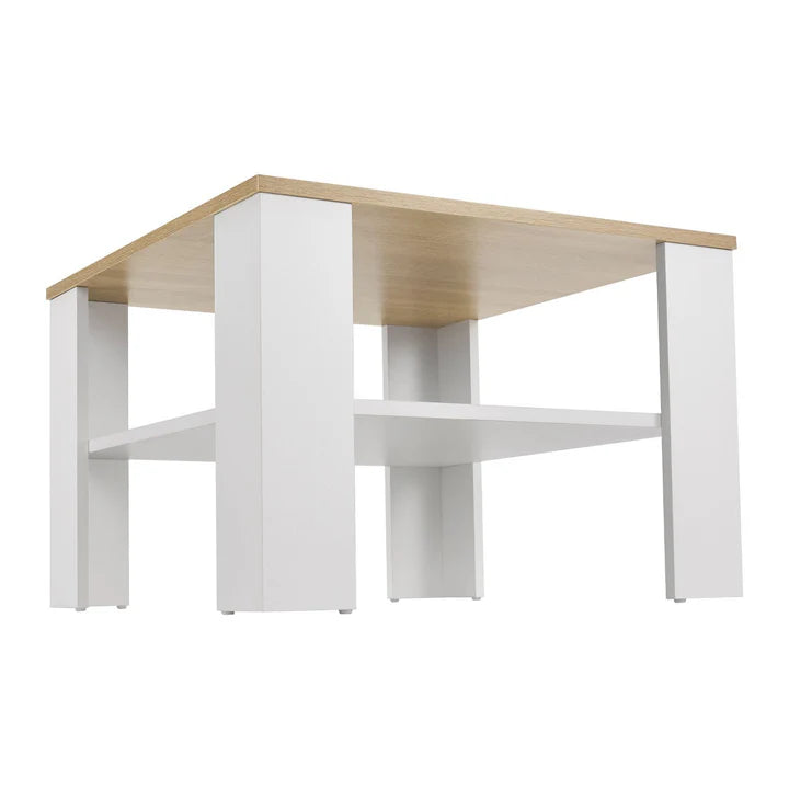 Couchtisch in Weiss mit Holzoptik 60x60 cm