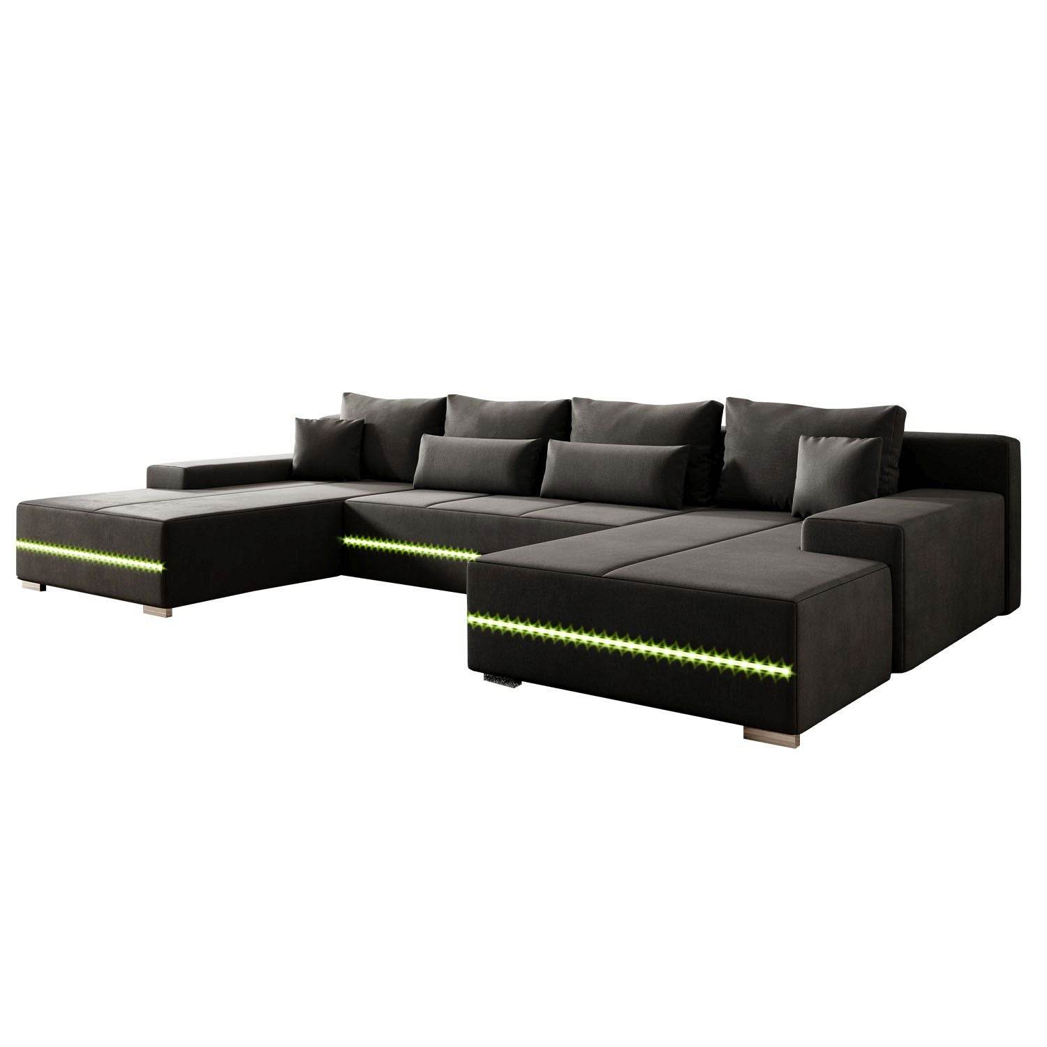 Sofa Malbun mit LEDs & Schlaffunktion Dunkelgrau - Palo24