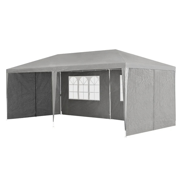 Tente de jardin tente de fête 3x6m avec parois latérales en gris foncé