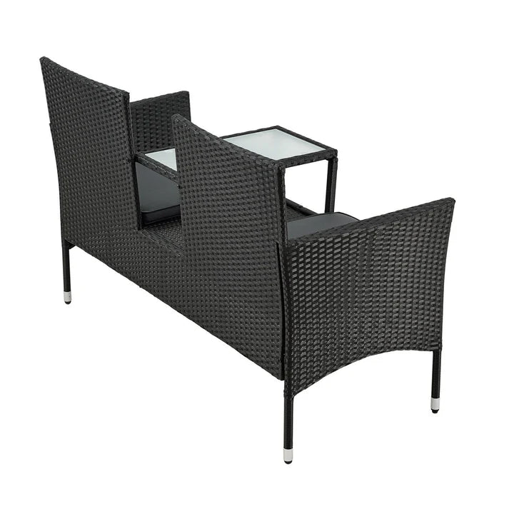 Polyrattan Gartenmöbel Sitzgruppe Monaco in schwarz und dunkelgraue Bezüge