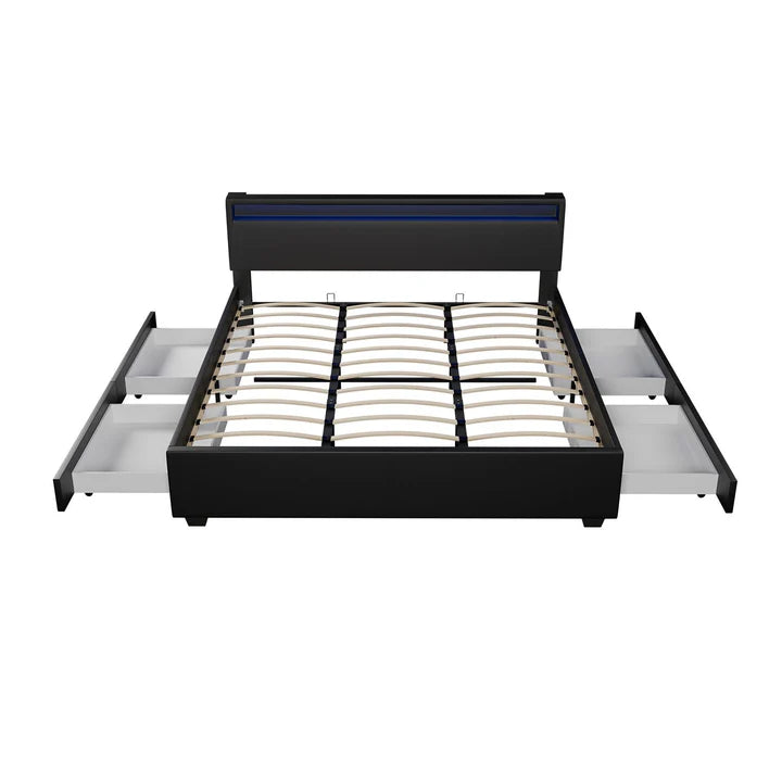 Polsterbett Lyon mit Bettkasten 180 x 200 cm LED-Beleuchtung und Lattenrost schwarz