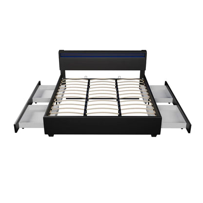 Polsterbett Lyon mit Bettkasten 180 x 200 cm LED-Beleuchtung und Lattenrost schwarz