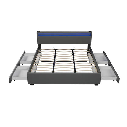 LED Polsterbett Lyon mit Bettkasten 180 x 200 cm - dunkelgrau