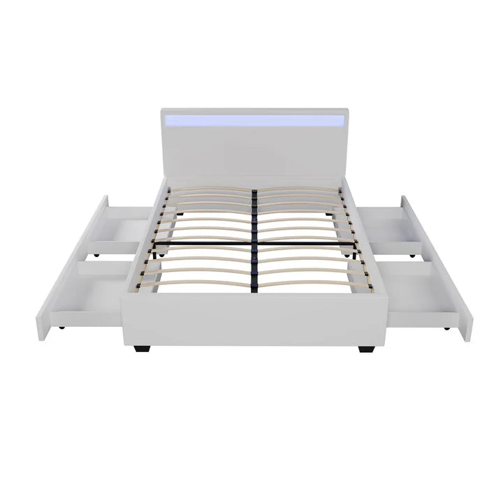 LED Polsterbett Lyon mit Bettkasten 140 x 200 cm - weiss