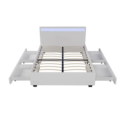 LED Polsterbett Lyon mit Bettkasten 140 x 200 cm - weiss