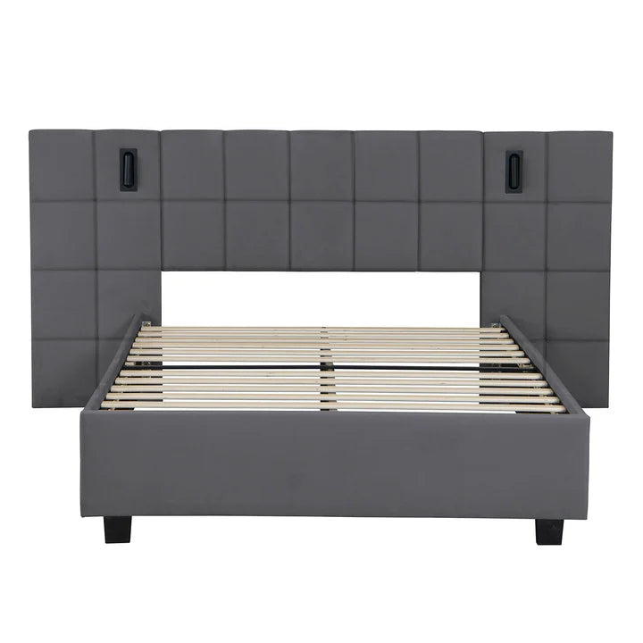 Polsterbett 140x200 cm Luzano - LED Lattenrost & Kopfteil - Samt Schwarz - Palo24