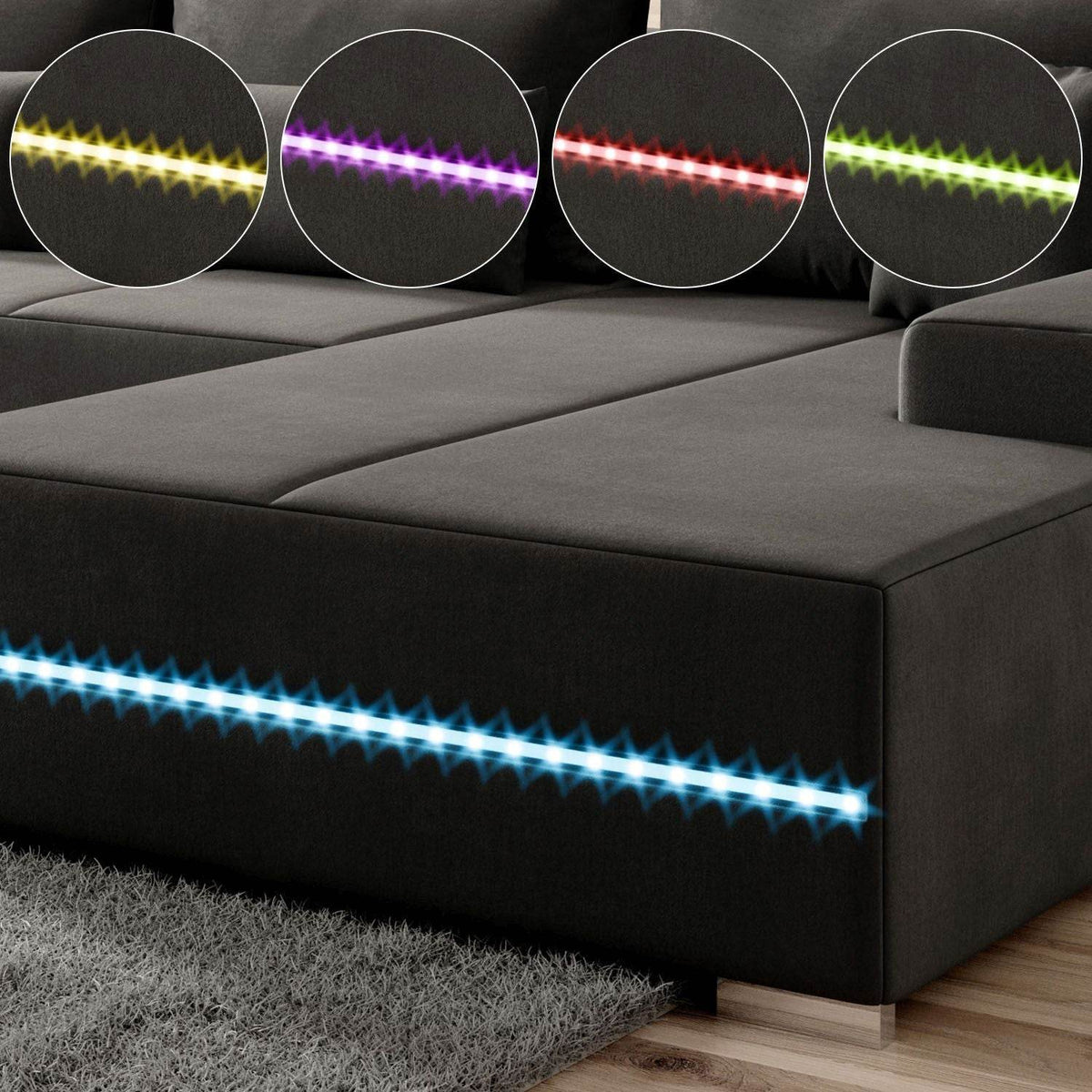 Sofa Malbun mit LEDs & Schlaffunktion Dunkelgrau - Palo24