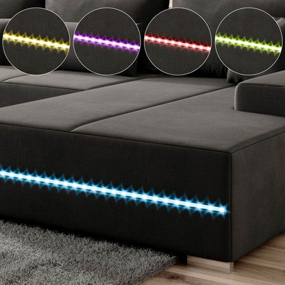 Sofa Malbun mit LEDs & Schlaffunktion Dunkelgrau - Palo24