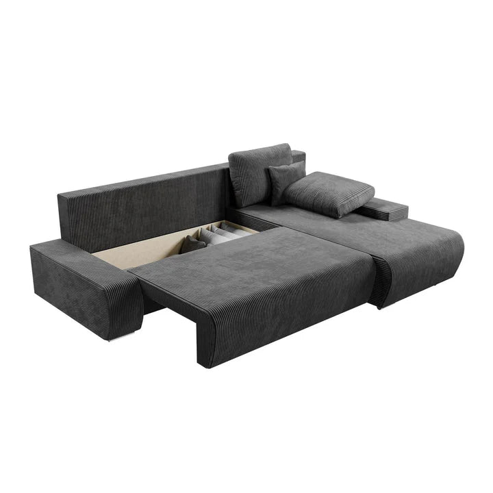 Sofa Iseo mit Schlaffunktion mit Cord-ähnlichem Stoff Dunkelgrau - Palo24