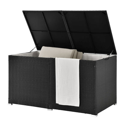 Contenitore per cuscini in polyrattan Ikaria nero con coperchio 950 litri