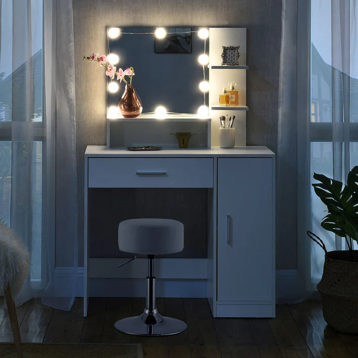 Schminktisch Zoey mit LED & Hocker Tonia - Palo24