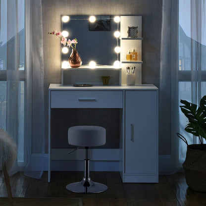 Schminktisch Zoey mit LED & Hocker Tonia - Palo24