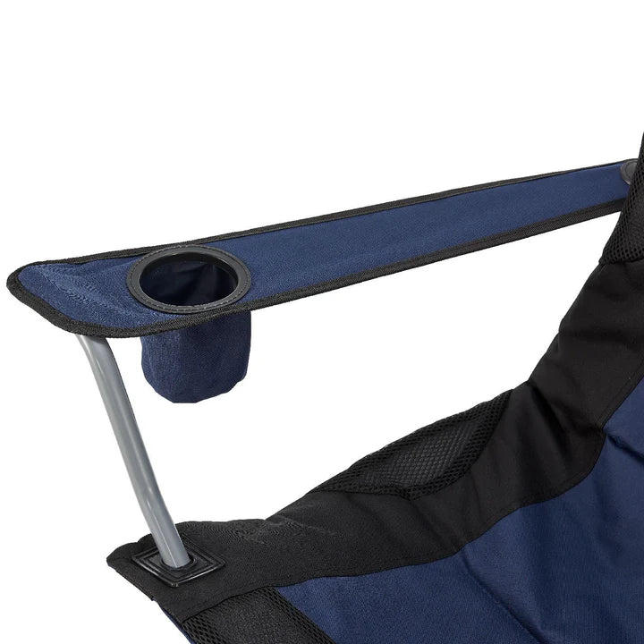 Chaise de camping Lido bleue, chaise pliante rembourrée avec porte-gobelet et sac