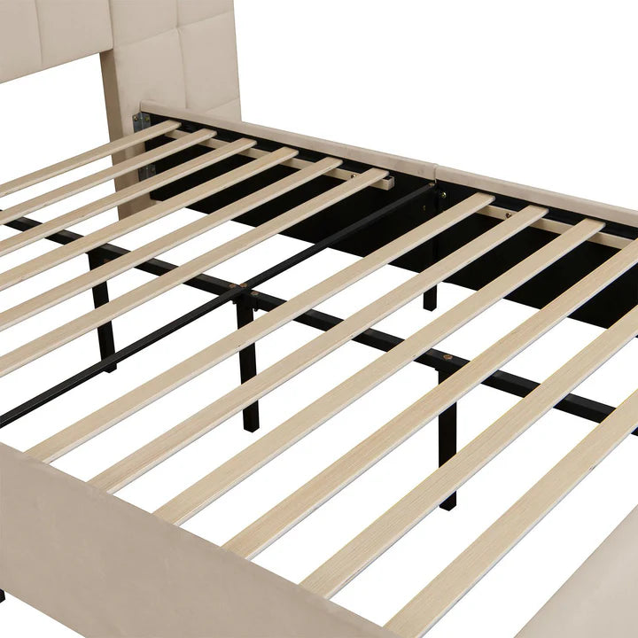 Polsterbett 140x200 cm Luzano - LED Lattenrost & Kopfteil - Samt Beige - Palo24