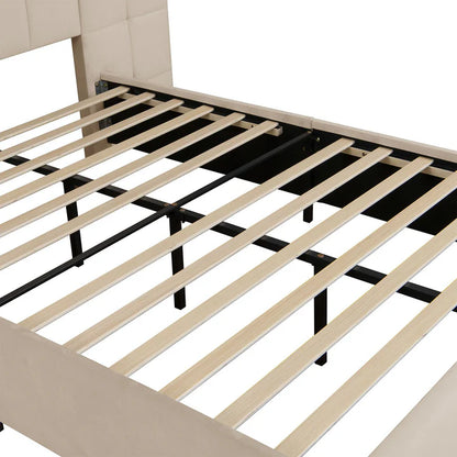 Polsterbett 140x200 cm Luzano - LED Lattenrost & Kopfteil - Samt Beige - Palo24