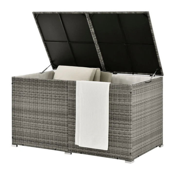 Boîte de rangement en polyrotin Ikaria gris avec couvercle 950 litres