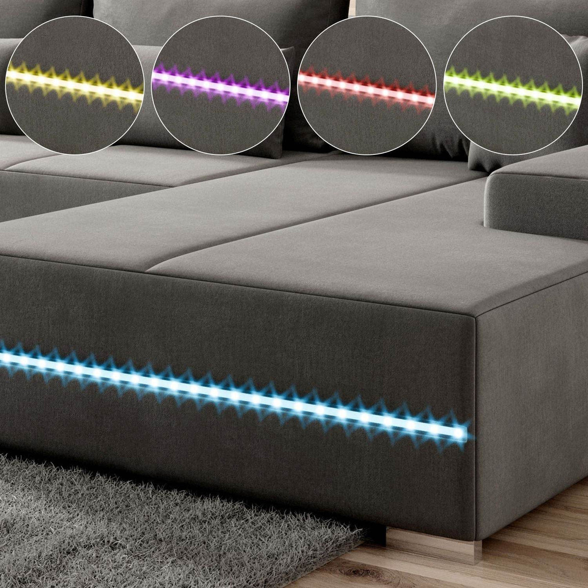 Sofa Malbun mit LEDs & Schlaffunktion Hellgrau - Palo24