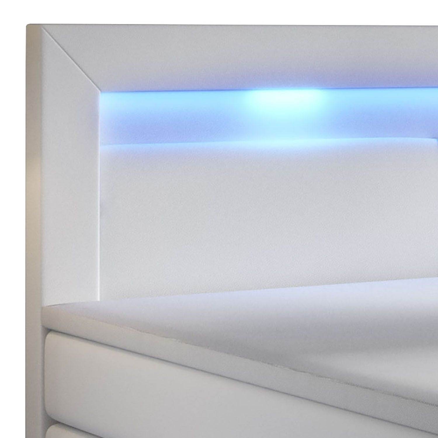 Boxspringbett Norfolk 120 x 200 cm Weiss mit LED - Palo24