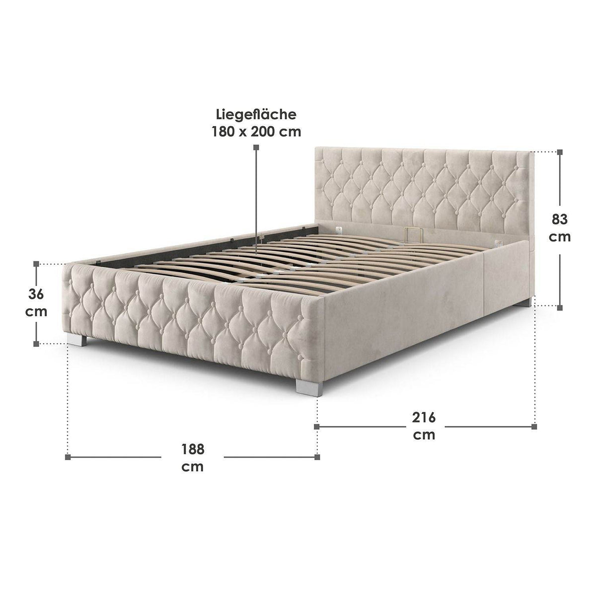 LED Polsterbett Nizza 180x200 cm Bettkasten Beige - Palo24