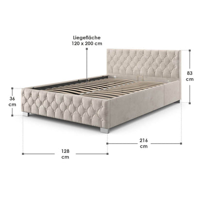 LED Polsterbett Nizza 120x200 cm Bettkasten Beige - Palo24