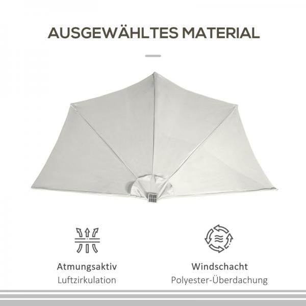 Sonnenschirm, Terrassenschirm, halbrund, mit Solarpaneel, 20 LEDs, Handkurbel, beige, 2,70 x 1,35 x 2,40 m - Palo24