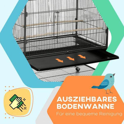 Vogelkäfig inklusive Sitzstangen, Vogelspielzeug, herausnehmbare Bodenwanne, 1 Ablage, Grau - Palo24