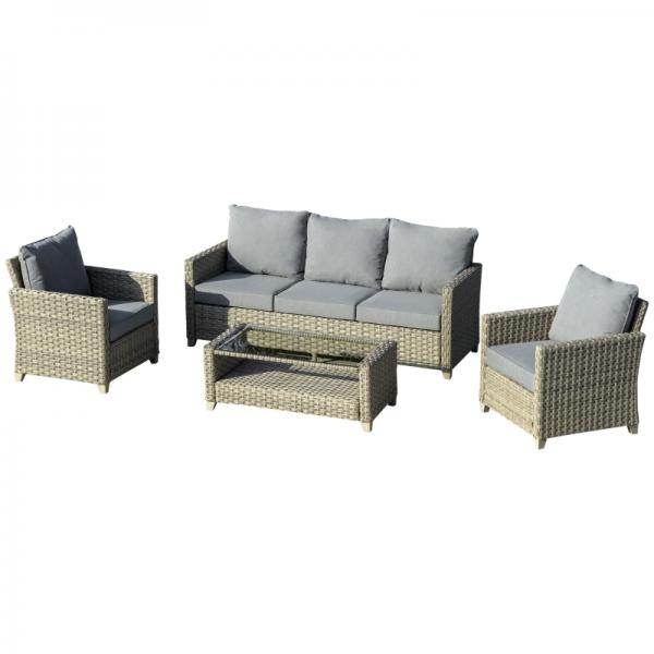 4-tlg. Polyrattan Set Gartengarnitur Sitzgruppe Loungeset mit Couchtisch Aluminium Braun+Grau - Palo24