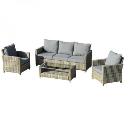 4-tlg. Polyrattan Set Gartengarnitur Sitzgruppe Loungeset mit Couchtisch Aluminium Braun+Grau - Palo24
