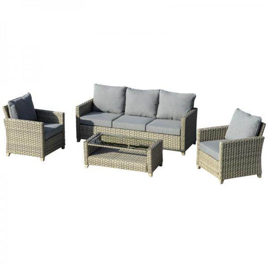 4-tlg. Polyrattan Set Gartengarnitur Sitzgruppe Loungeset mit Couchtisch Aluminium Braun+Grau - Palo24