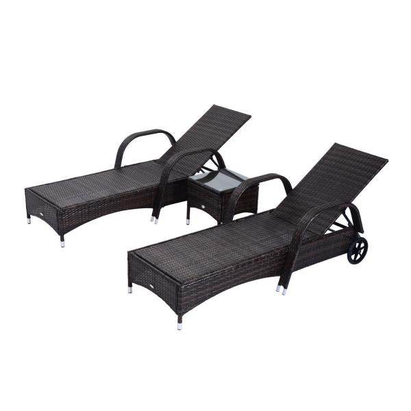 Sonnenliege Tisch 3er Set Gartenmöbel Polyrattan Braun - Palo24