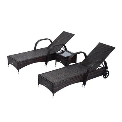 Sonnenliege Tisch 3er Set Gartenmöbel Polyrattan Braun - Palo24
