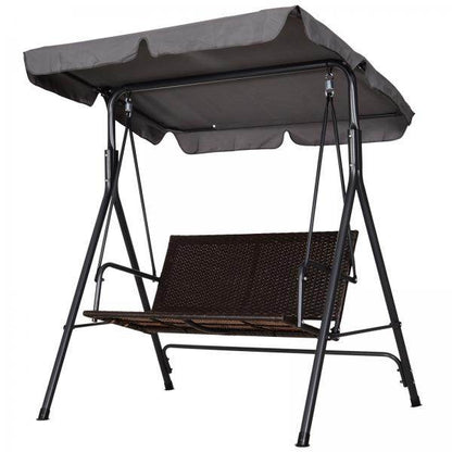 Hollywoodschaukel Gartenschaukel Verstellbares Sonnendach Rattan Stahl Schwarz - Palo24