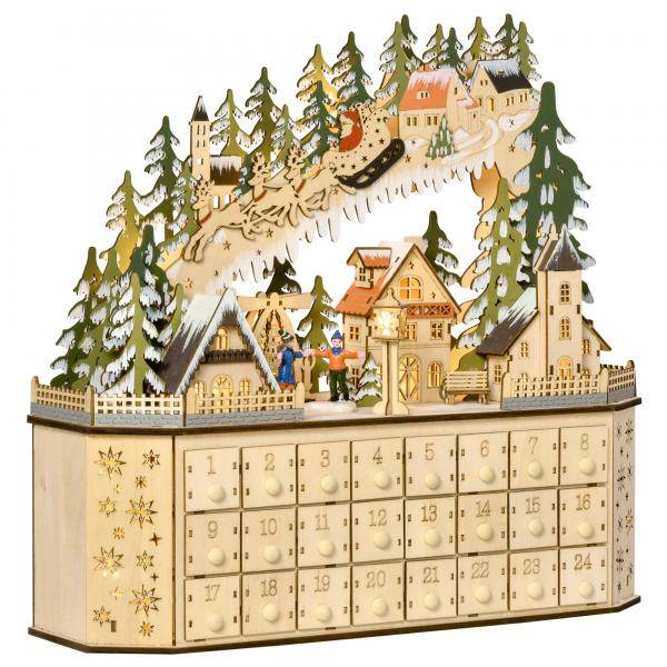 Adventskalender zum Befüllen 24 Schubladen Fächer Weihnachtskalender mit LED-Lichtern Adventskalenderbox - Palo24